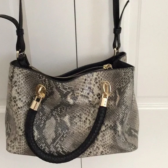 Cole Haan Black and Cream Shoulder Bag with Snakeskin Pattern - Picture 1 of 4